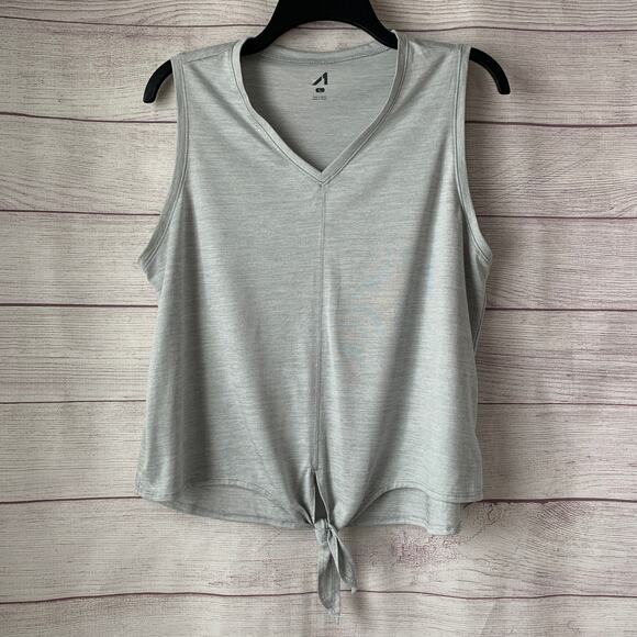 Light Gray Sleeveless V-Neck Athletic Shirt with Tie Bottom Front Size L - Picture 1 of 12